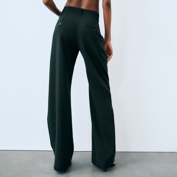 Zara Wool Blend Pants Bottle Green New - Picture 2 of 9